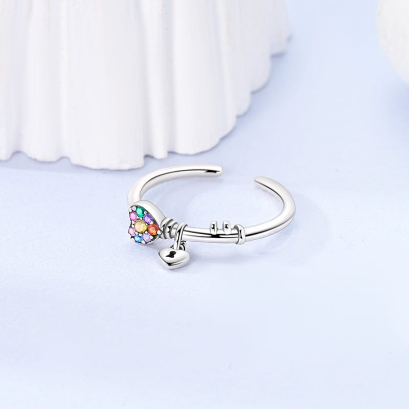 Amarante Jewelry Rainbow Heart & Lock Sterling Silver Adjustable Ring