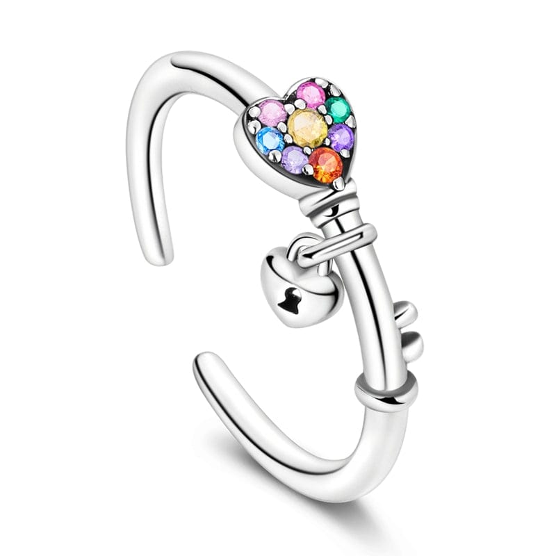 Amarante Jewelry Rainbow Heart & Lock Sterling Silver Adjustable Ring