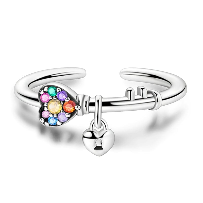 Amarante Jewelry Rainbow Heart & Lock Sterling Silver Adjustable Ring