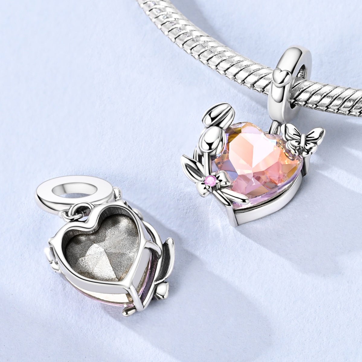 Amarante Jewelry Rainbow Heart with Butterfly & Flowers Dangle Charm