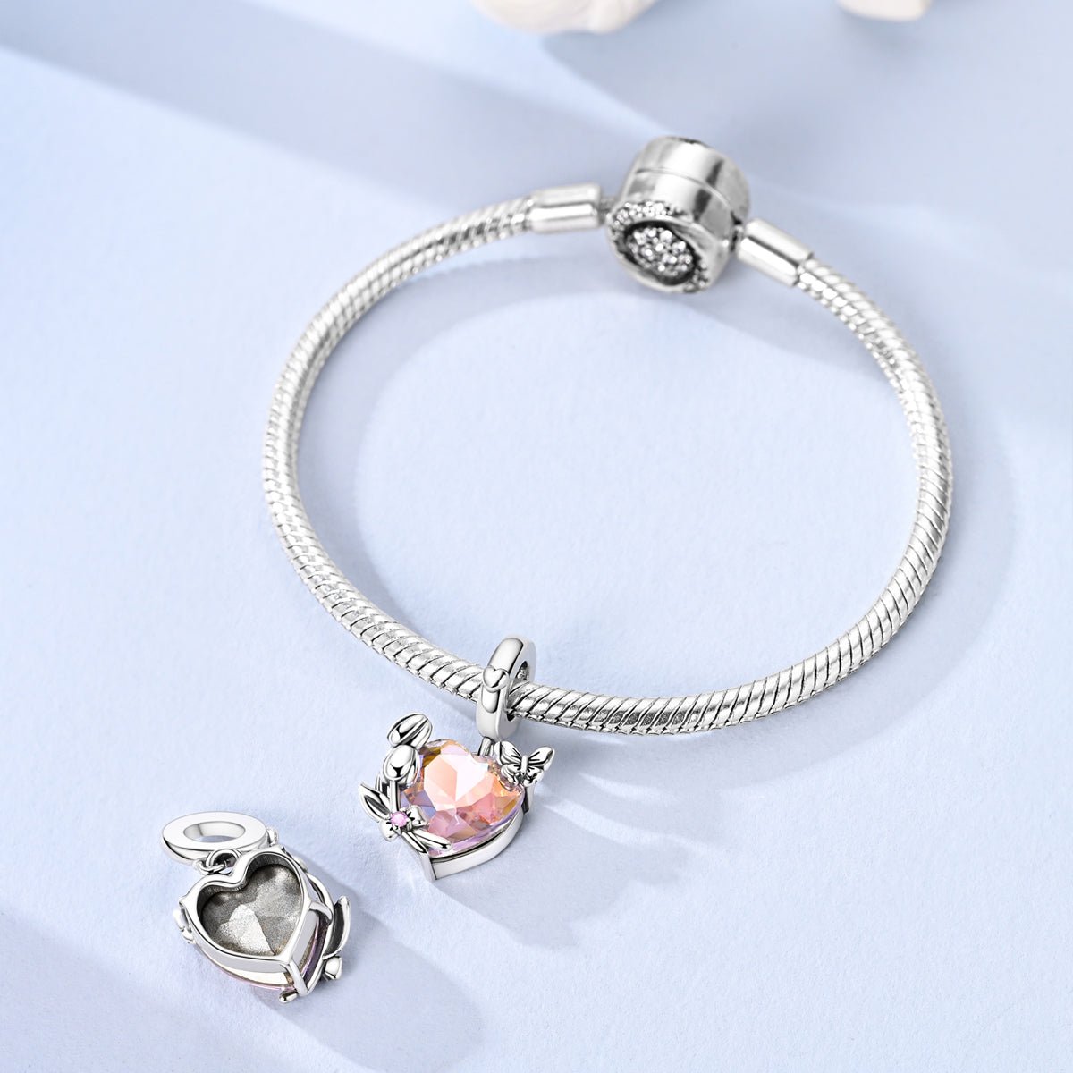 Amarante Jewelry Rainbow Heart with Butterfly & Flowers Dangle Charm