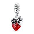 Amarante Jewelry Red Anatomical Heart with Rose Dangle Charm