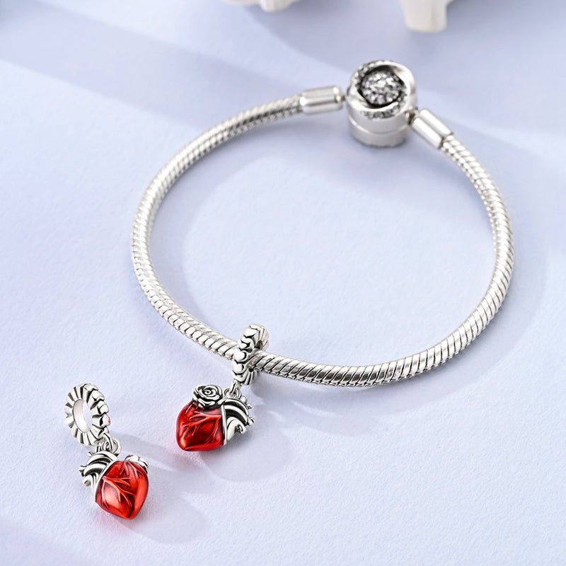 Amarante Jewelry Red Anatomical Heart with Rose Dangle Charm