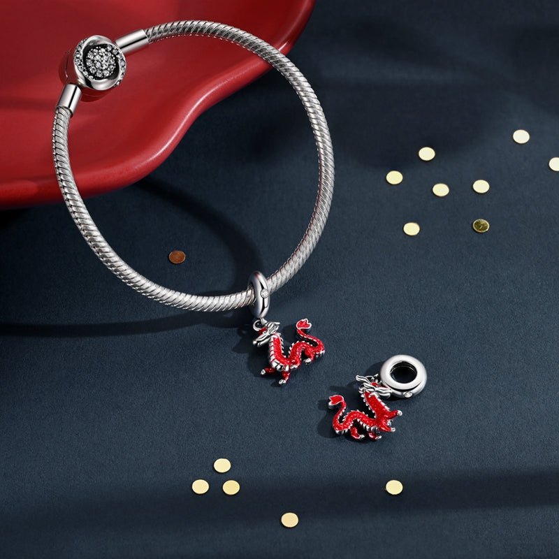 Amarante Jewelry Red Chinese Dragon Dangle Charm