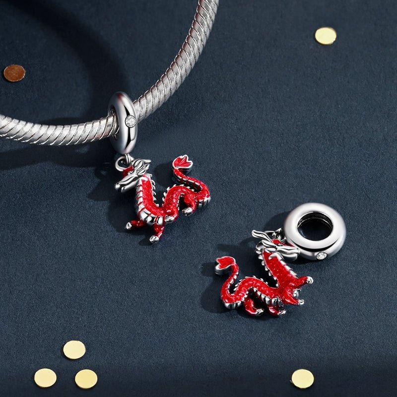Amarante Jewelry Red Chinese Dragon Dangle Charm
