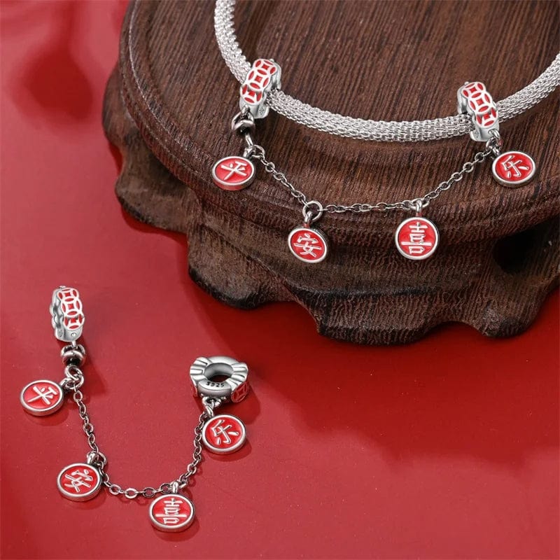 Amarante Jewelry Red Chinese Symbols Blessing Safety Chain