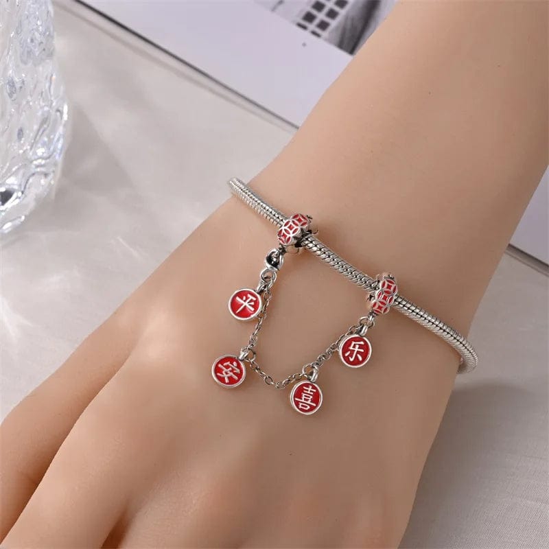 Amarante Jewelry Red Chinese Symbols Blessing Safety Chain