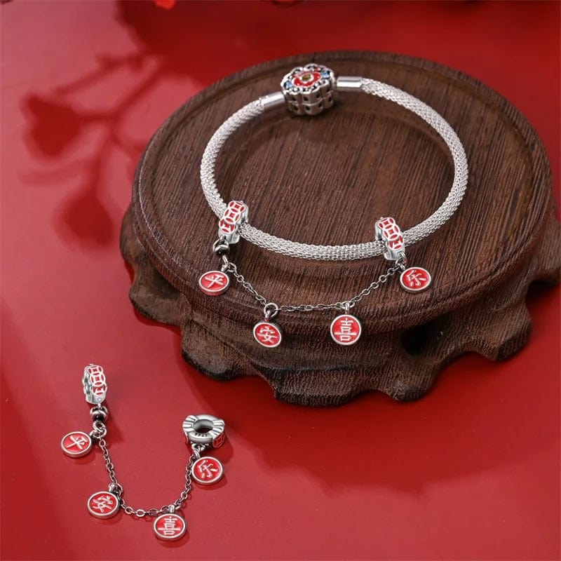 Amarante Jewelry Red Chinese Symbols Blessing Safety Chain