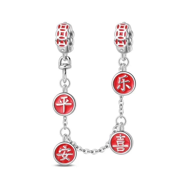Amarante Jewelry Red Chinese Symbols Blessing Safety Chain