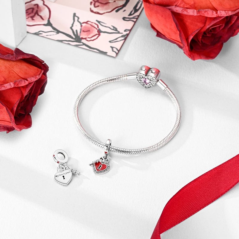 Amarante Jewelry Red Heart Lock and Key Dangle Charm