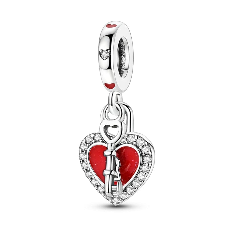 Amarante Jewelry Red Heart Lock and Key Dangle Charm