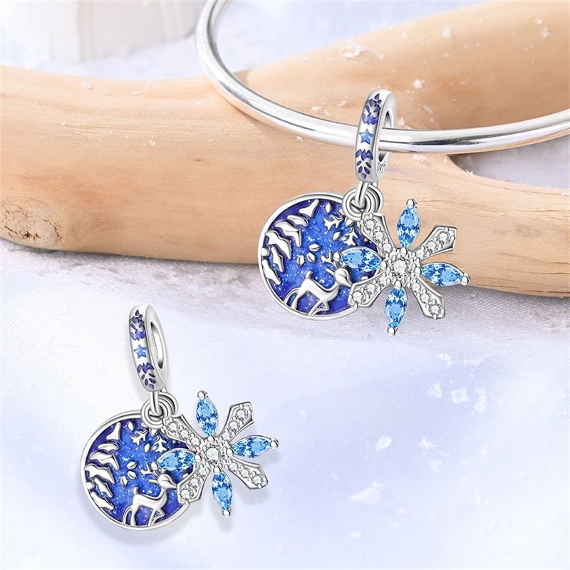 Amarante Jewelry Reindeer & Snowflake Winter Night Dangle Charm