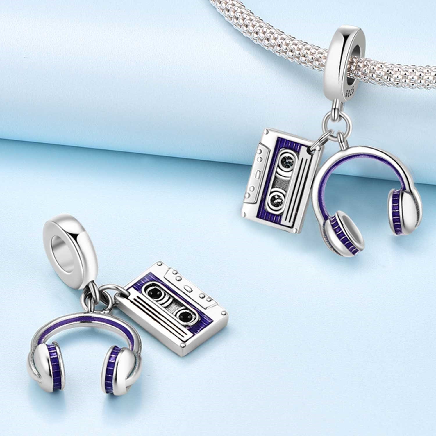 Amarante Jewelry Retro Cassette & Headphones Double Dangle Charm
