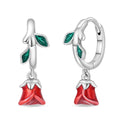 Amarante Jewelry Romantic Red Rose Drop Earrings with Enamel Leaves