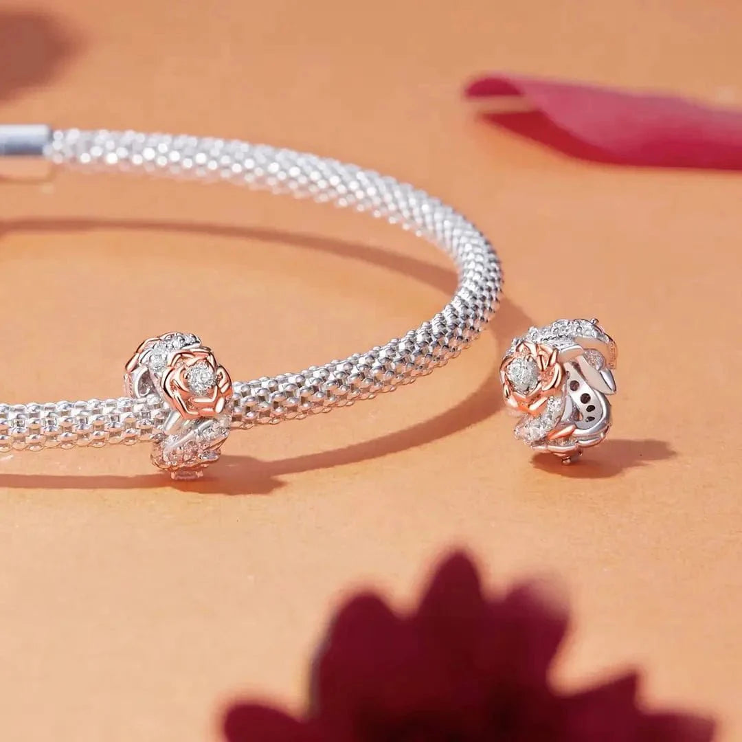 Amarante Jewelry Rose Gold Blooming Flower with Crystal Band Charm
