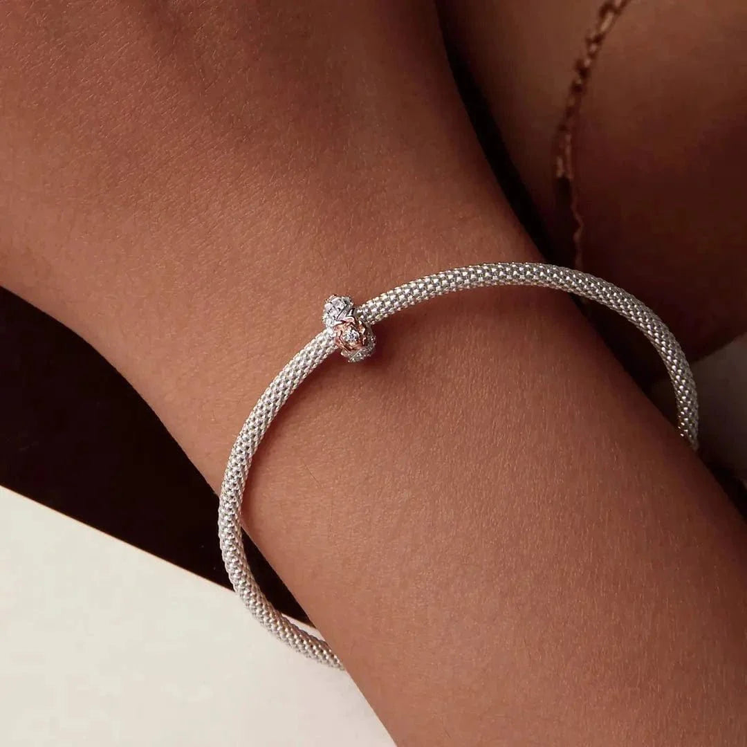 Amarante Jewelry Rose Gold Blooming Flower with Crystal Band Charm