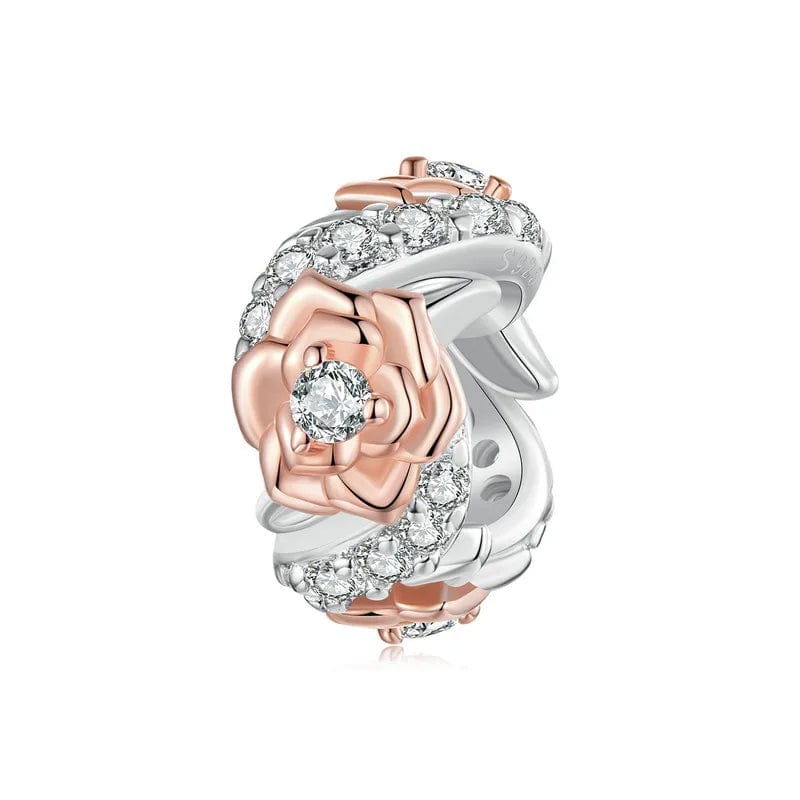 Amarante Jewelry Rose Gold Blooming Flower with Crystal Band Charm