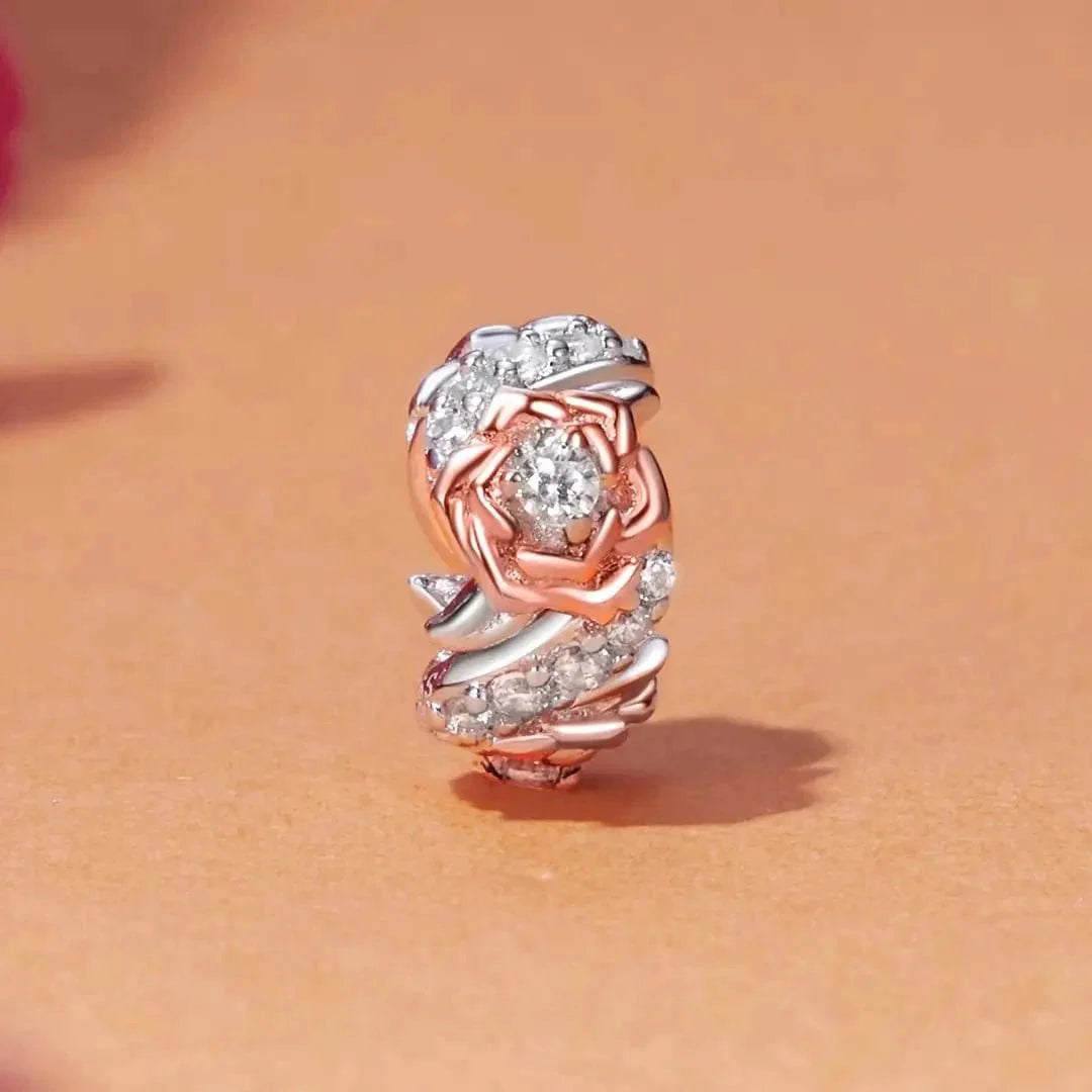 Amarante Jewelry Rose Gold Blooming Flower with Crystal Band Charm