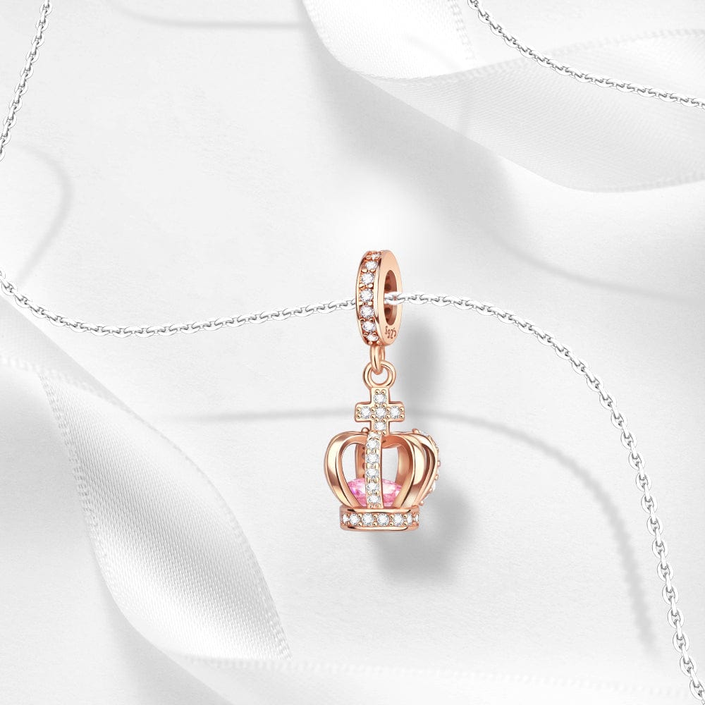 Amarante Jewelry Rose Gold Crown Charm with Pink Crystal & CZ Accents