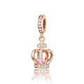 Amarante Jewelry Rose Gold Crown Charm with Pink Crystal & CZ Accents