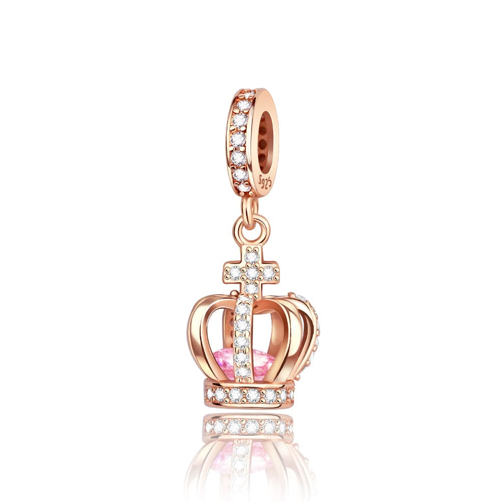 Amarante Jewelry Rose Gold Crown Charm with Pink Crystal & CZ Accents