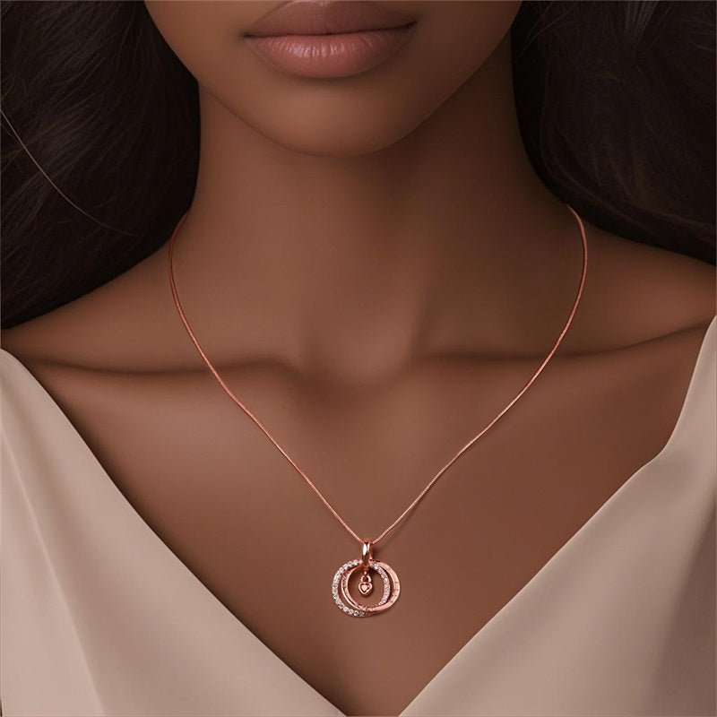 Amarante Jewelry Rose Gold Double Circle Necklace with Heart