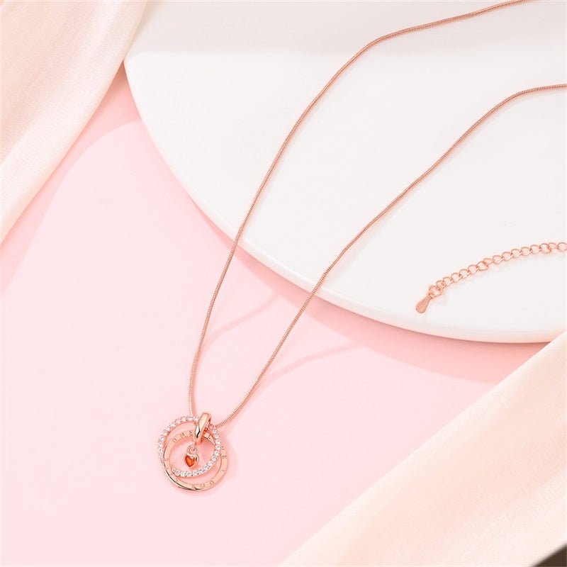 Amarante Jewelry Rose Gold Double Circle Necklace with Heart