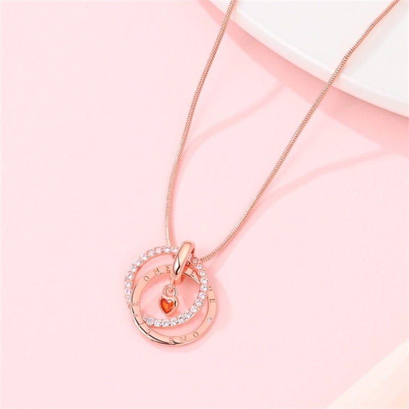 Amarante Jewelry Rose Gold Double Circle Necklace with Heart