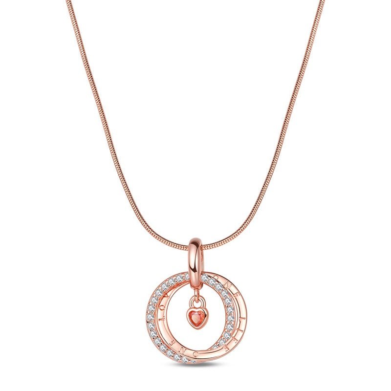 Amarante Jewelry Rose Gold Double Circle Necklace with Heart