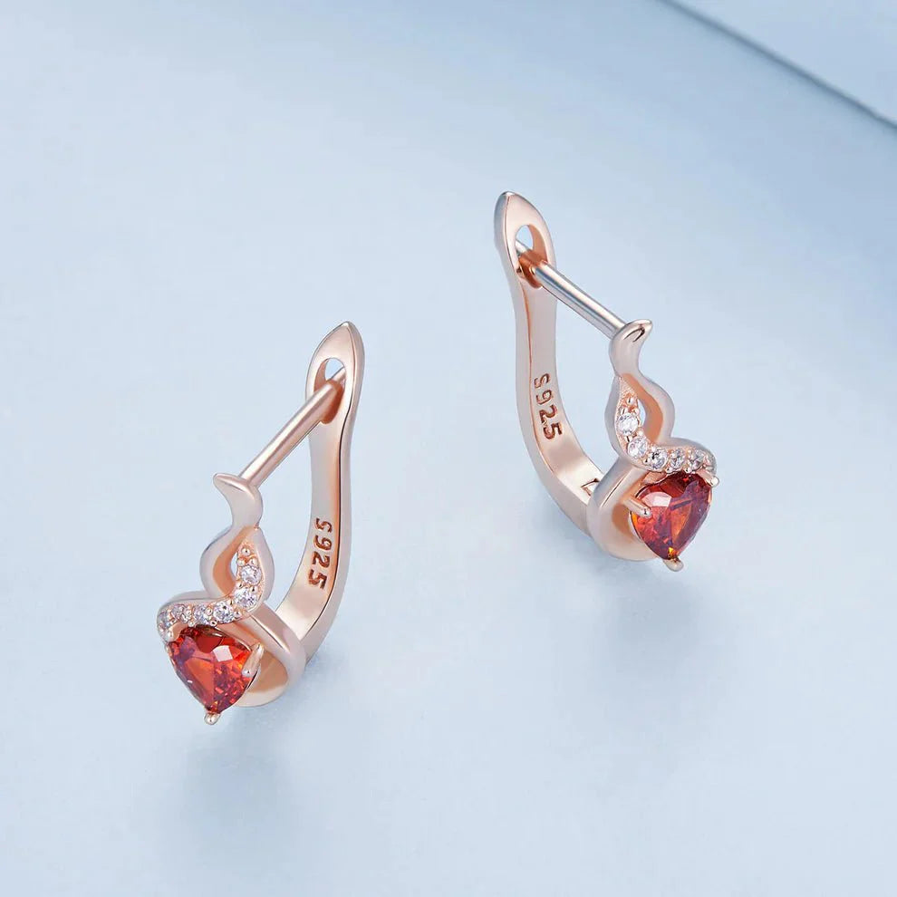 Amarante Jewelry Rose Gold Flame - Heart Crystal Hoop Earrings