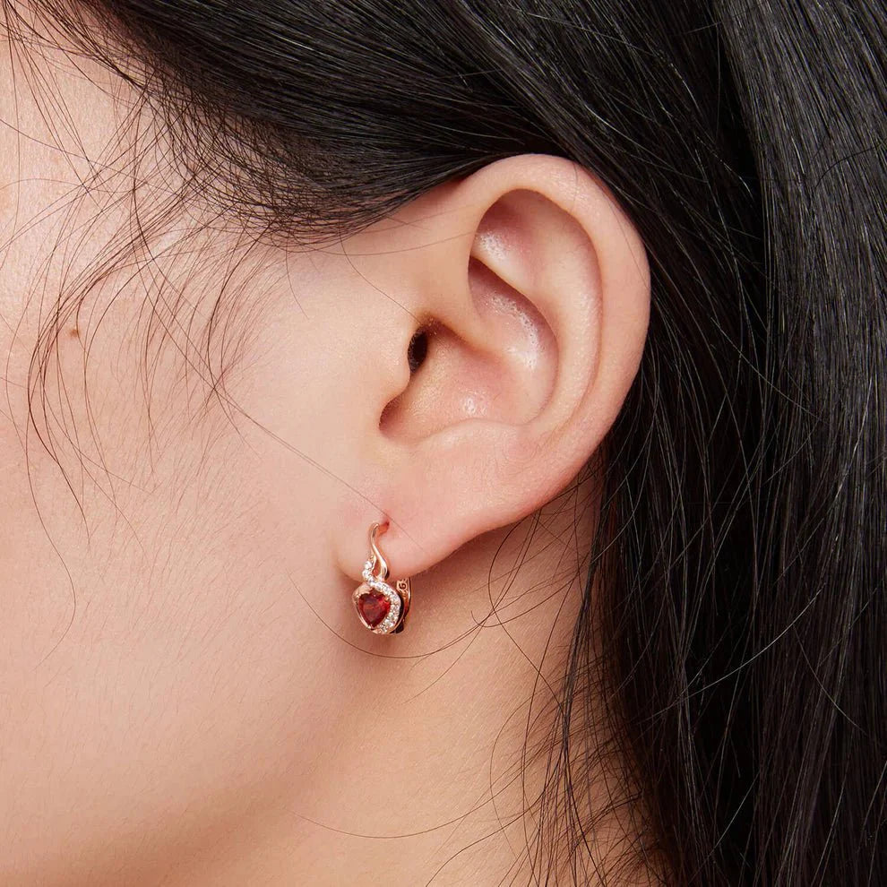 Amarante Jewelry Rose Gold Flame - Heart Crystal Hoop Earrings