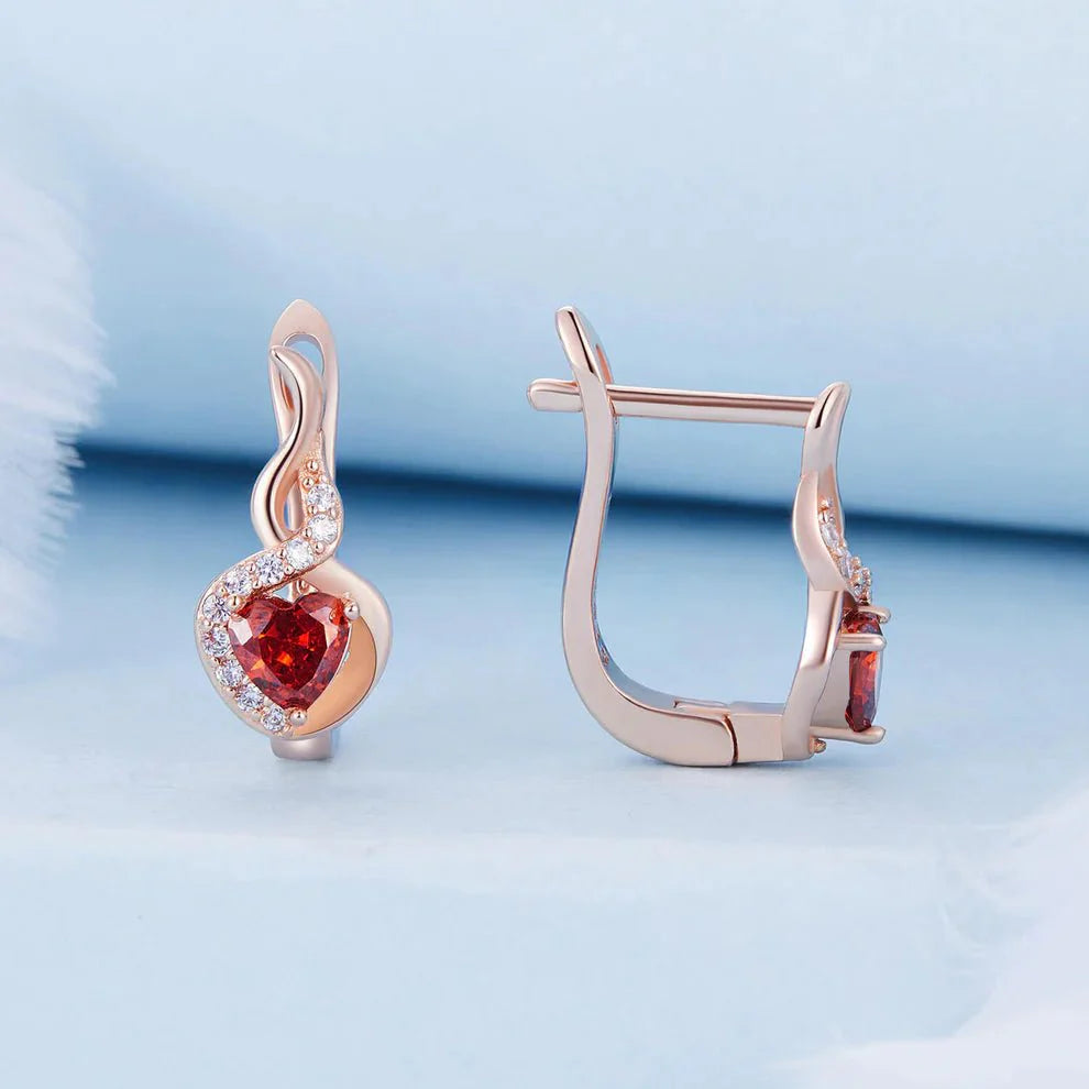 Amarante Jewelry Rose Gold Flame - Heart Crystal Hoop Earrings