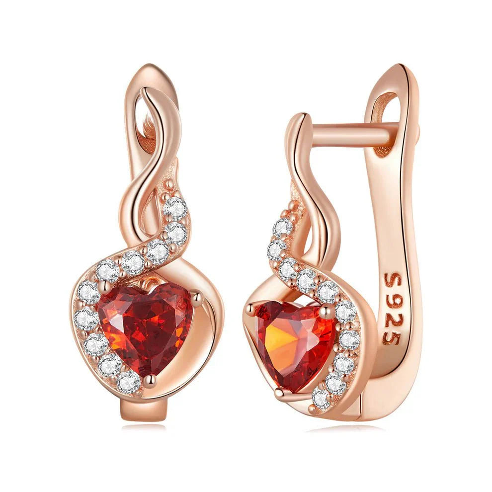 Amarante Jewelry Rose Gold Flame - Heart Crystal Hoop Earrings