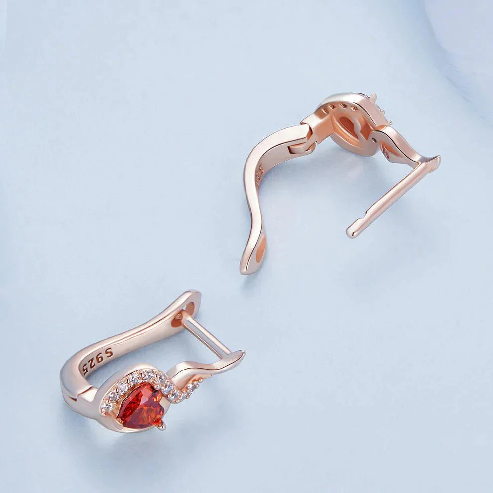 Amarante Jewelry Rose Gold Flame - Heart Crystal Hoop Earrings