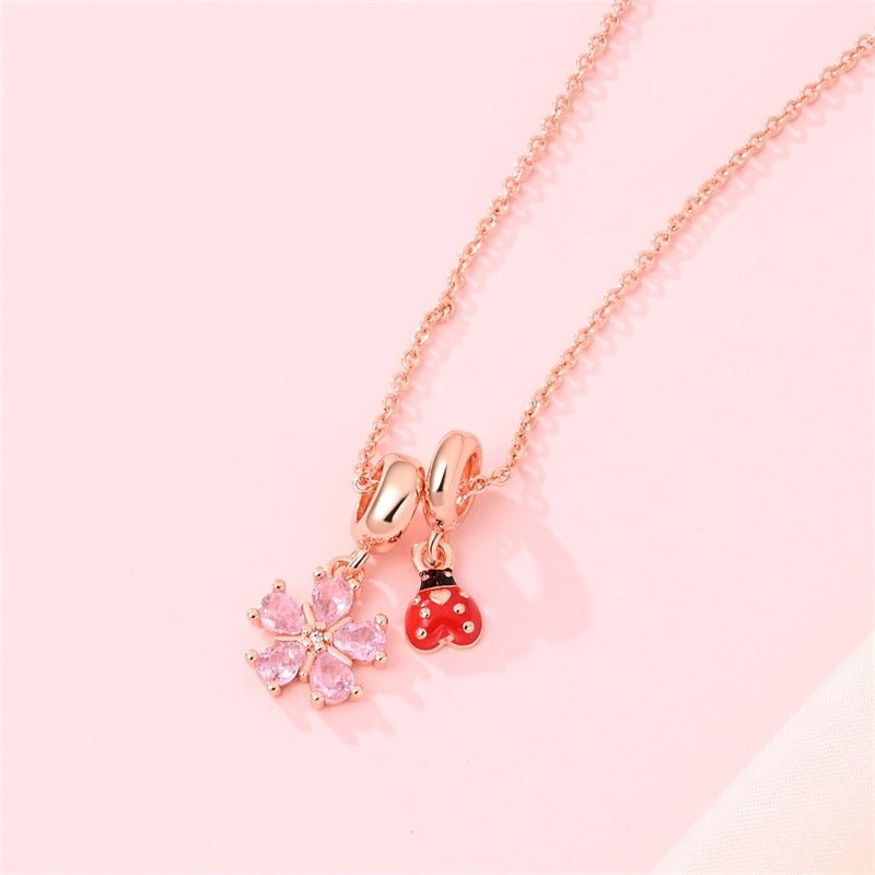 Amarante Jewelry Rose Gold Flower & Ladybug Necklace