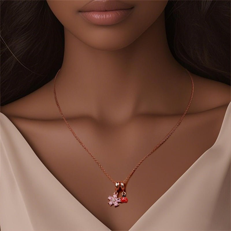 Amarante Jewelry Rose Gold Flower & Ladybug Necklace