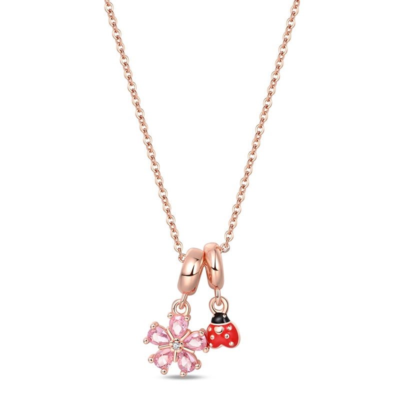 Amarante Jewelry Rose Gold Flower & Ladybug Necklace