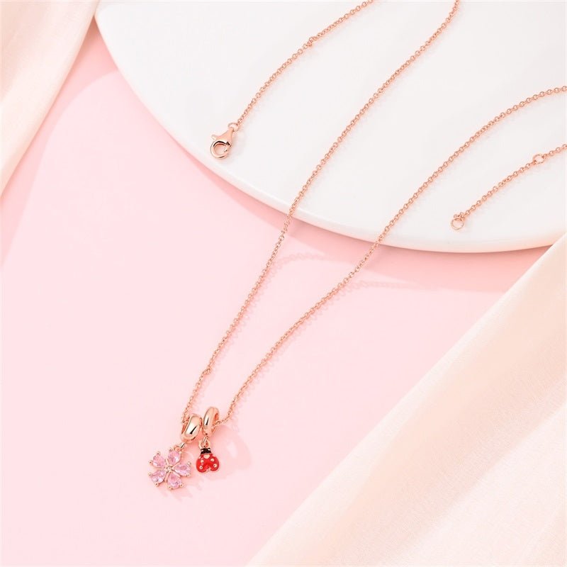 Amarante Jewelry Rose Gold Flower & Ladybug Necklace