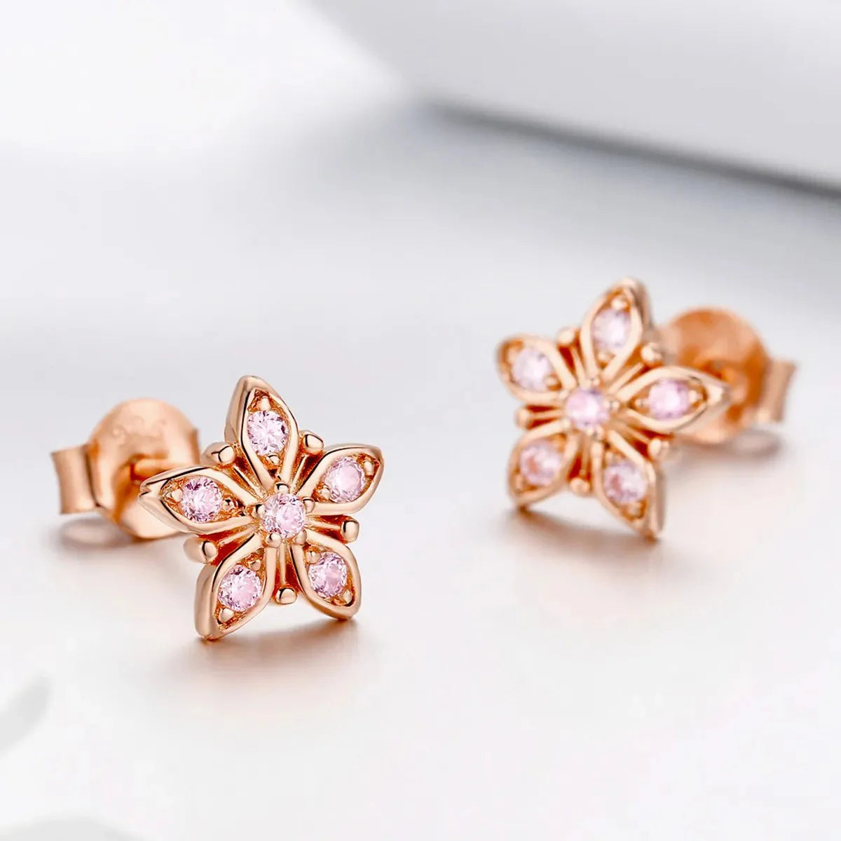 Amarante Jewelry Rose Gold Pink Daisy Stud Earrings