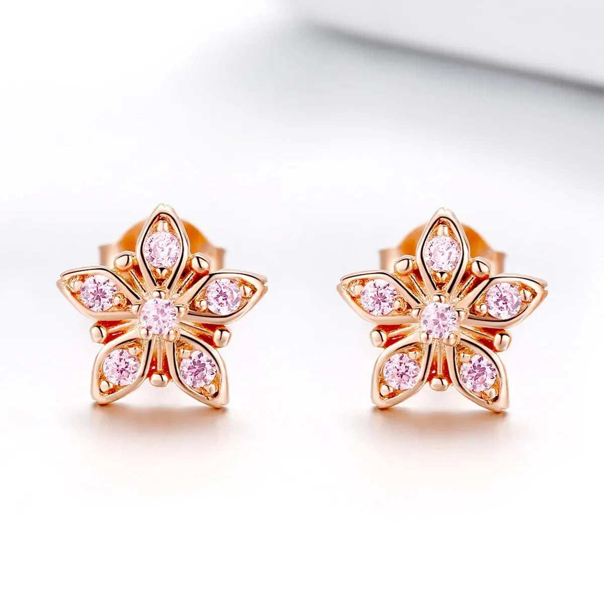 Amarante Jewelry Rose Gold Pink Daisy Stud Earrings