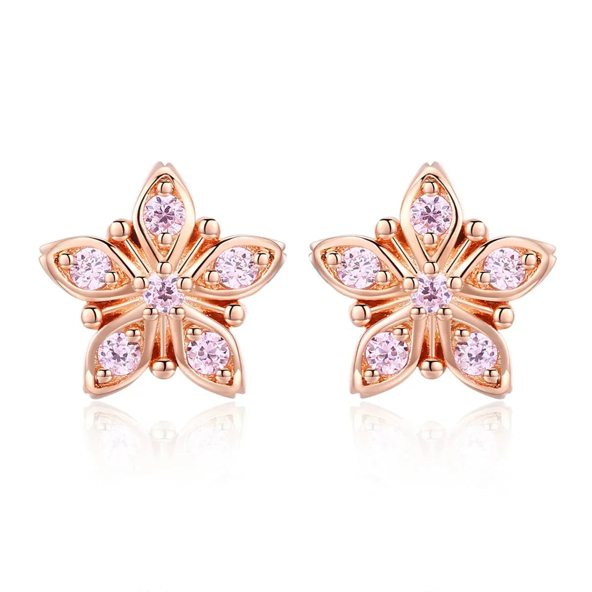 Amarante Jewelry Rose Gold Pink Daisy Stud Earrings