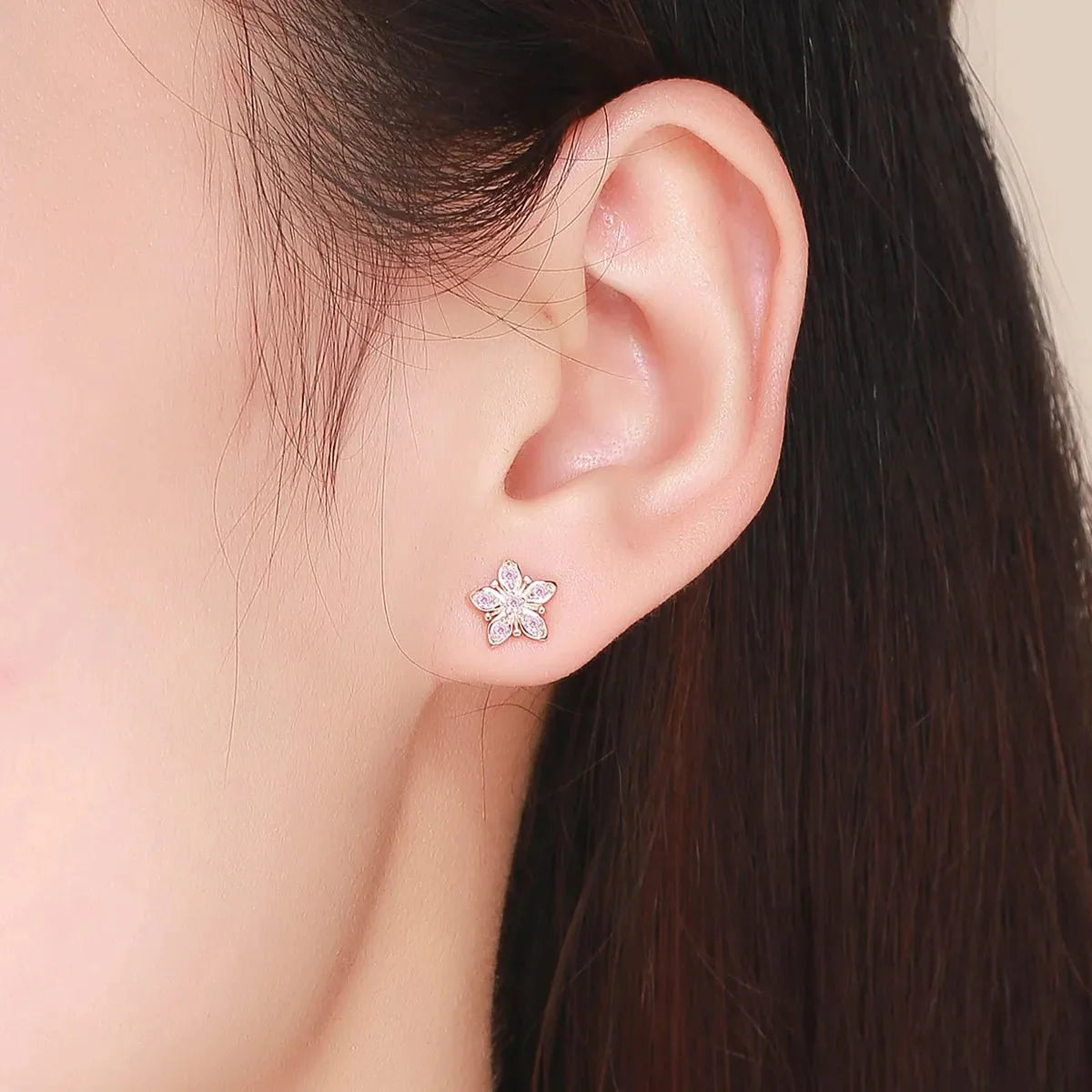 Amarante Jewelry Rose Gold Pink Daisy Stud Earrings
