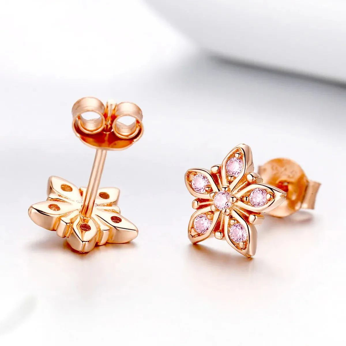 Amarante Jewelry Rose Gold Pink Daisy Stud Earrings