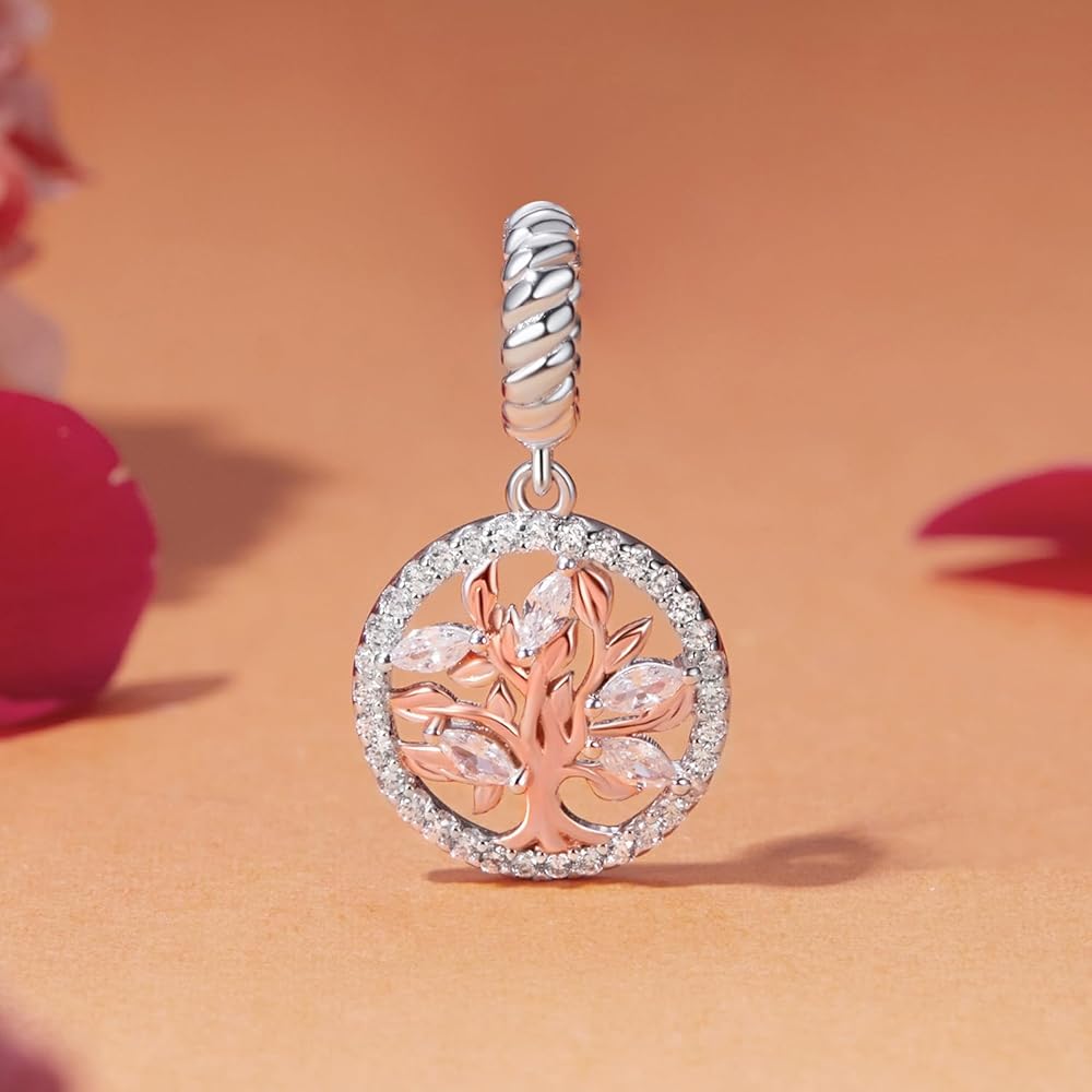Amarante Jewelry Rose Gold Tree of Life with Sparkling Crystal Halo Dangle Charm