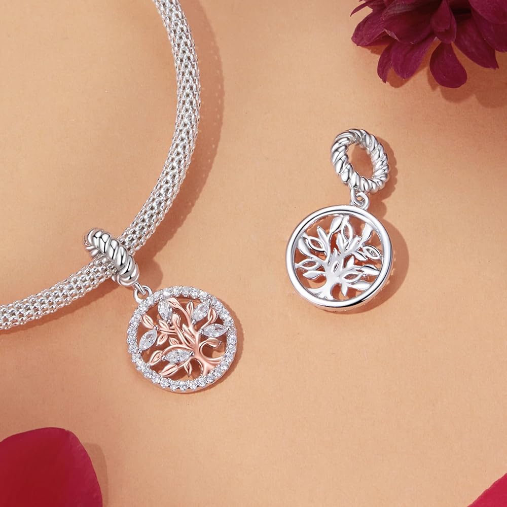 Amarante Jewelry Rose Gold Tree of Life with Sparkling Crystal Halo Dangle Charm