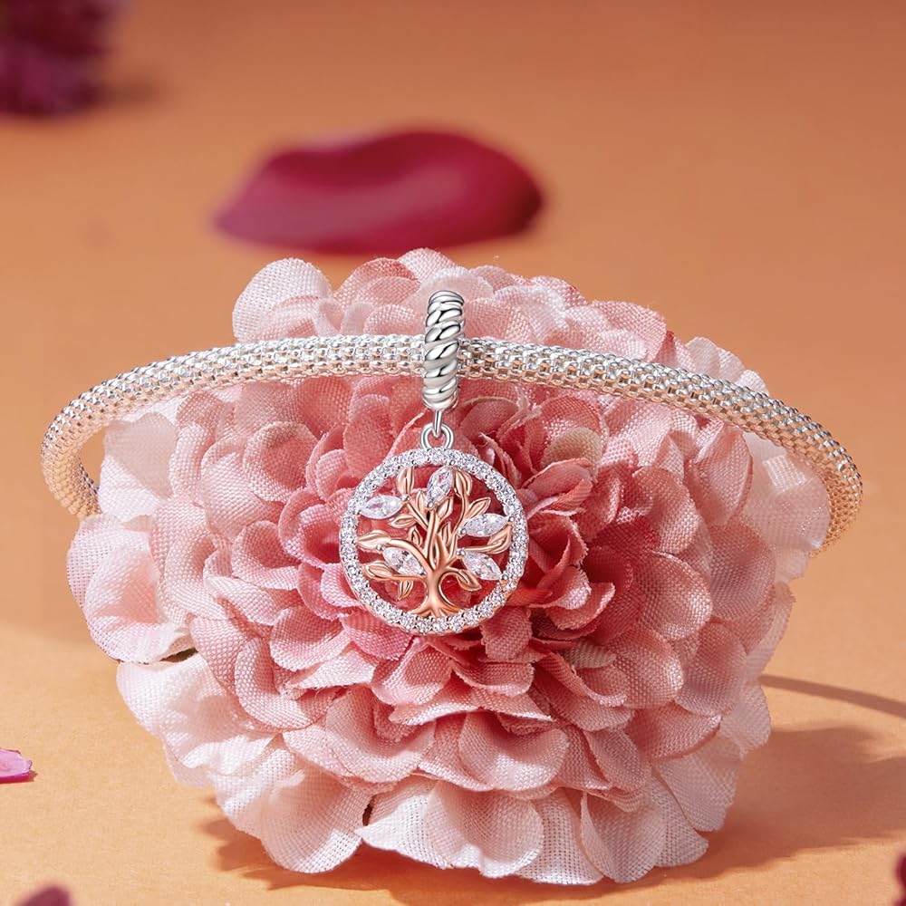 Amarante Jewelry Rose Gold Tree of Life with Sparkling Crystal Halo Dangle Charm