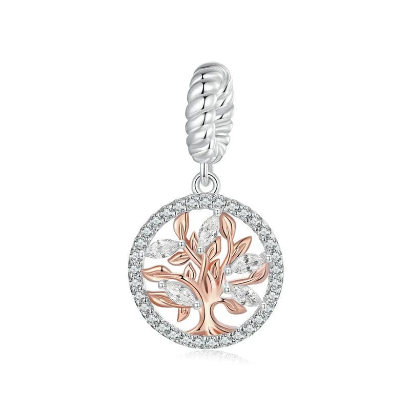 Amarante Jewelry Rose Gold Tree of Life with Sparkling Crystal Halo Dangle Charm