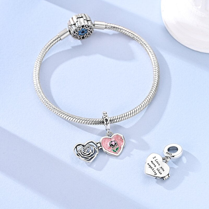 Amarante Jewelry Rose Heart Locket “I Love You More Than Anything” Dangle Charm