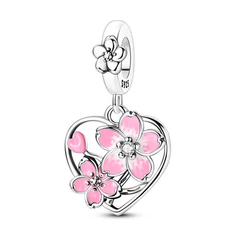 Amarante Jewelry Rotating Cherry Blossom Heart Dangle Charm