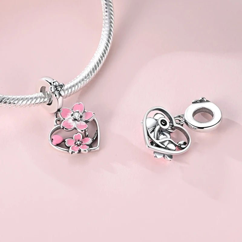 Amarante Jewelry Rotating Cherry Blossom Heart Dangle Charm